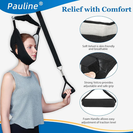 Cervical Neck Traction Device Over the Door - Hanging Neck Stretcher for Cervical Spine Decompression and Pain Relief - Home Use Neck Sling to Relieve Tension & Stiffness