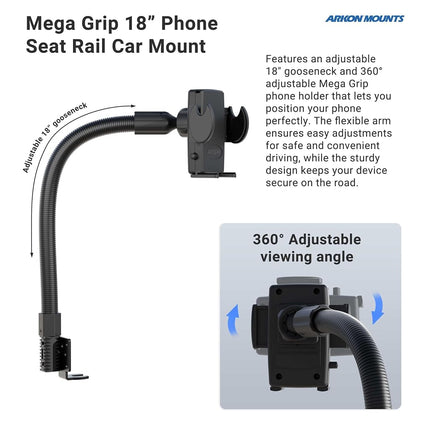 Arkon Car or Truck Seat Rail or Floor Phone Holder Mount for iPhone 7 6S 6 Plus 7 6S 6 Retail Black