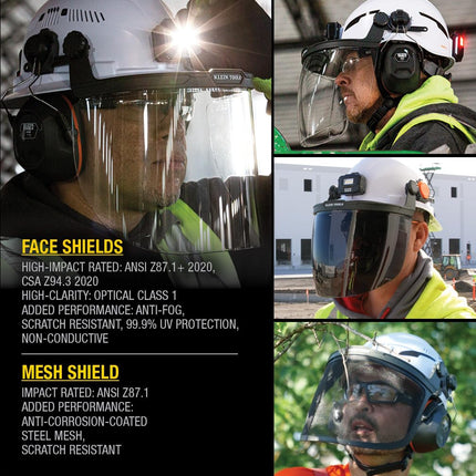 Klein Tools 60472 Clear Face Shield for Safety Helmet and Cap-Style Hard Hats, Impact Rated, Anti-Fog, Low-Profile Design for Grinding