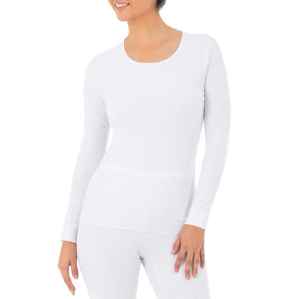 Fruit of the Loom Women's Micro Waffle Premium Thermal Underwear Tee Shirt Pajama Top, White, L