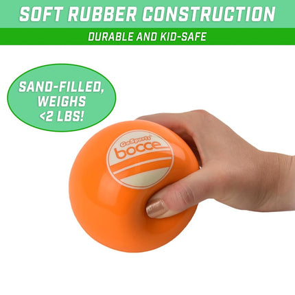 GoSports Soft Bocce Set Includes 8 Weighted Balls, Pallino and Case, Play Indoors or Outdoors