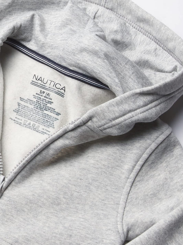Nautica Boys' Sensory-Friendly Soft Full-Zip Hoodie Sweatshirt, Grey Heather, 10-12