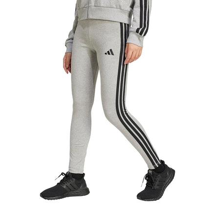 adidas Women's Essentials 3-Stripes Cotton Leggings, Medium Grey Mottled/Black, XL