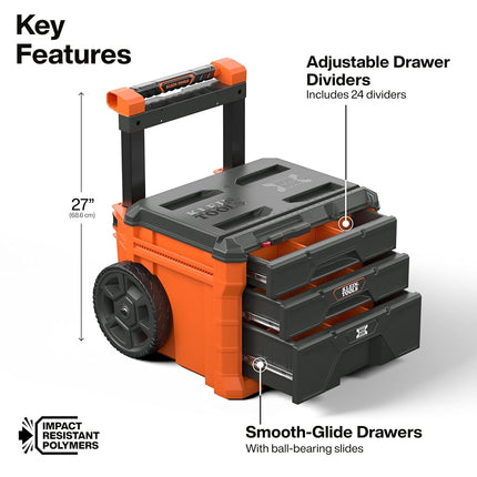 Klein Tools 54890MB MODbox Three Drawer Rolling Toolbox, Tool Storage, Ball Bearing Drawer Slides, Dividers Included