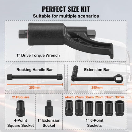 VEVOR Torque Multiplier, 1 Inch Drive Lug Nut Wrench/Multiplier Heavy Duty Torque Multiplier Wrench Set, 1:58 4800N.m Lug Nut Remover, Includes 8 Sockets (24-38mm) and Storage Case