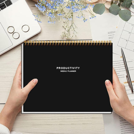 Weekly Productivity Planner - 8.5" x 11" Dashboard Desk Notepad Has 6 Focus Areas to List Tasks for Goals, Projects, Clients, Academic or Meal-Organize Your Daily Work Efficiently, 54 Weeks, Black