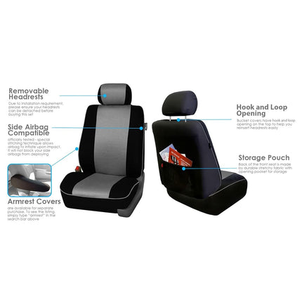 FH GROUP FH-FB063128 Three Row Cloth Car Seat Covers with Piping Airbag & Split Ready Gray / Black- Fit Most Car, Truck, Suv, or Van