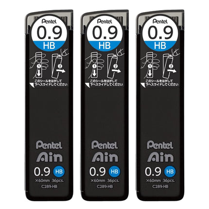 Pentel AMZ-XC289HB3P Sharp Lead Pentel Ain 0.9mm HB 3 Pieces Black