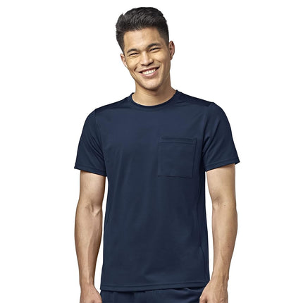 WonderWink Men's Moto Knit Crew Neck Top Medical Scrubs, Navy, S