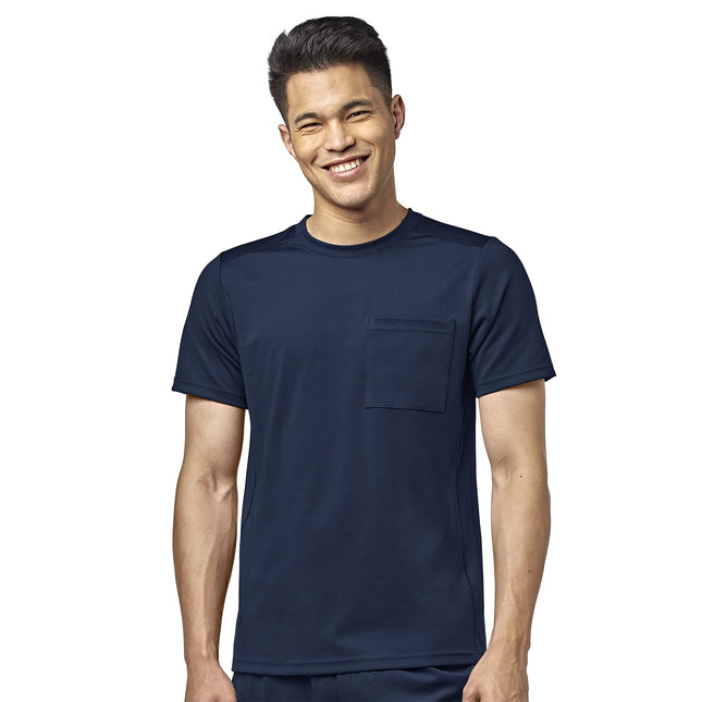 WonderWink Men's Moto Knit Crew Neck Top, Navy, Me