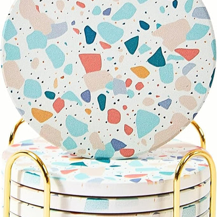 Terrazzo Drink Absorbent Coasters with Holder Set 