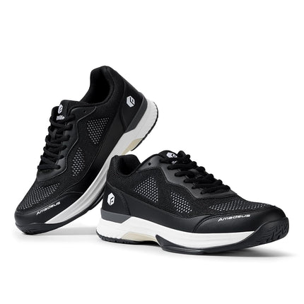 FitVille Mens Wide Tennis Shoes,Breathable Badminton Shoes Cushioning Pickleball Shoes Racquet Sport Shoes|Arch Support & Wide Toe Box & Slip-Resistant Black