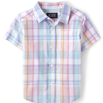 Chemise boutonnée à manches courtes The Children's Place pour bébés garçons, Rose Pottery Plaid, 18-24 mois