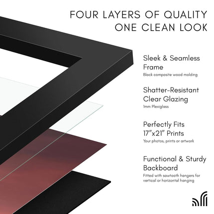 Americanflat 17x21 Picture Frame with Polished Plexiglass - Epic Collection - Gallery Wall Frames with Engineered Wood - Wide Photo Frame for Wall Display - Black