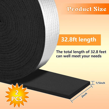Pipe Insulation Wrap 2" Wide X 32.8 Ft Outdoor Foam And Foil Pipe Wrap Insulation Tape Self Adhesive for Winter Freeze Protection Insulation Wrap for Cold Hot Water Pipes for Reduce Heat Loss (2 roll)