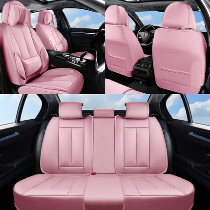 Coverado Seat Covers, Car Seat Covers Front Seats, Car Seat Cover, Car Seat Protector Waterproof, Seat Cushion Nappa Leather with Head Pillow, Carseat Cover Universal Fit for Most Cars (Pink)