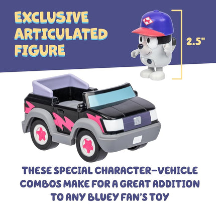 BLUEY Hit The Road And Her Friends In This Cute Little Vehicle! Ride Along In Pizza Girls Car with Muffin, This Vehicle Fits One 2.5" (6cm) Articulated Muffin Figure Inside, Black