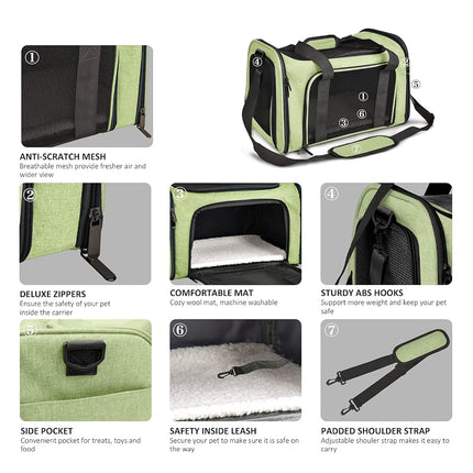 Henkelion Large Cat Carriers Dog Carrier Pet Carrier for Large Cats Dogs Puppies up to 25Lbs, Big Dog Carrier Soft Sided, Collapsible Travel Puppy Carrier - Large - Green