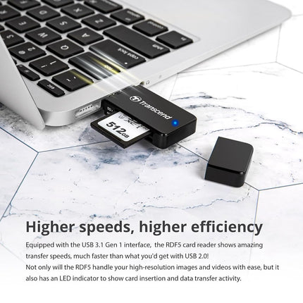 Transcend RDF5 USB 3.1 Type-A SD & microSD Card Reader for SDHC/SDXC, Black TS-RDF5K