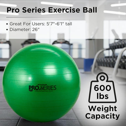 Pelota de ejercicio TheraBand, pelota de estabilidad de la serie profesional con 65 cm de diámetro para atletas de 1,70 m a 1,85 m de altura, pelota de fitness de desinflado lento para mejorar la postura, el equilibrio, el yoga, el pilates, el core, verde