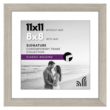 Americanflat 11x11 Picture Frame with Shatter-Resistant Glass - Use as 8x8 Frame with Mat or Display 11x11 Photo Without Mat - Signature Collection - Square Frames for Wall Display - Driftwood
