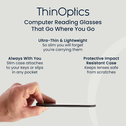 ThinOptics Blue Light Blocking Glasses 1.00, Black Frame, 4mm Case, Compact