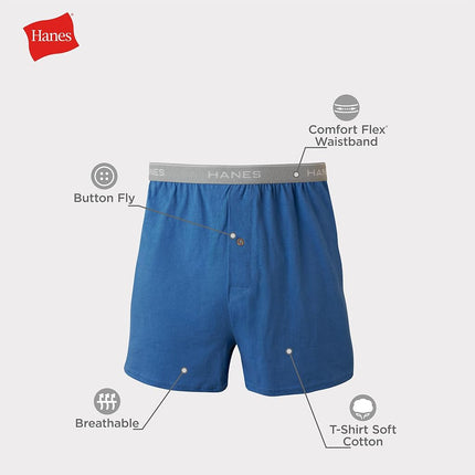 Hanes Men's Boxers 5-Pack, Cotton Knit Comfortable Boxer Underwear, Moisture-Wicking Cotton Boxers Multipack, Assorted - 5 Pack, X-Large