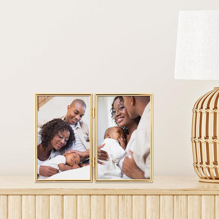 Lawrence Frames Hinged Simply Gold Metal Picture Frame, 4x6 Double