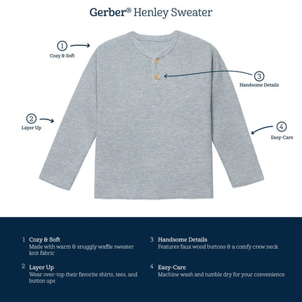 Suéter Henley Gerber para bebé y niño pequeño, azul, 18 meses