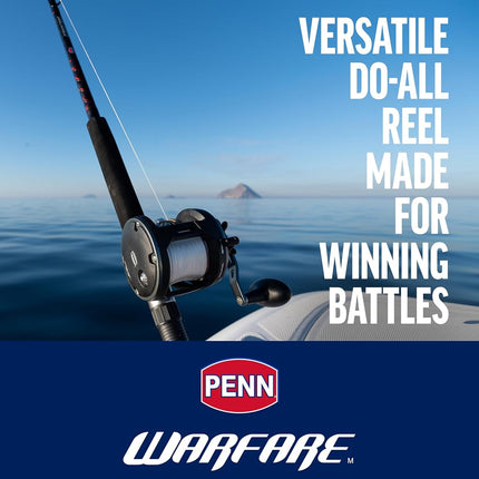 PENN Warfare™ Level Wind, Fishing Reel, Conventional Reels, Sea - Inshore/Nearshore Fishing, Saltwater Boat or Kayak Fishing,Unisex, Black/Red/Smoke, 15 | Left Hand