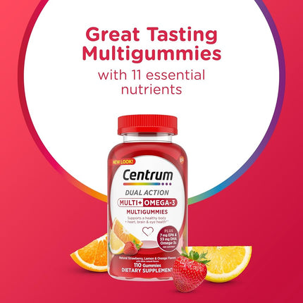 Centrum Multigummies Omega 3 Gummy Multivitamin for Adults, Fruit, 110 Count