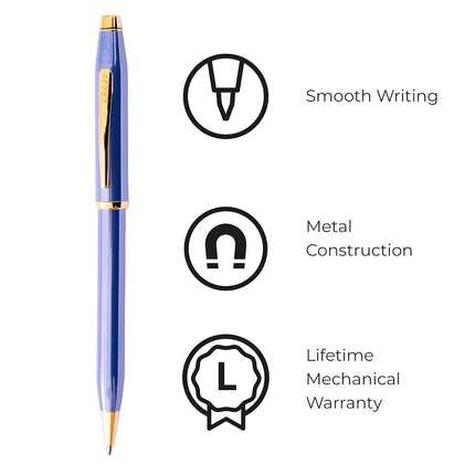 CROSS Century II AT0082-165 Twist-Action Lacquer Ballpoint Pen with Gold Plated Appointments, includes Premium Gift Box and Black Cartridge, Medium Point, 1 Pack, Lavender Blue