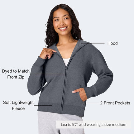 Hanes womensO4637Women's Fleece Full Zip Hood Long Sleeve Hoody - Gray - XX-Large