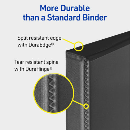 Avery Heavy-Duty View 3 Ring Binders, 1 Inch One Touch Slant Rings, 250-Sheet Capacity, DuraHinge, 1.4 Inch Wide Spine, Customizable Clear Cover and Spine, Black Binders (6-Pack of 79275)