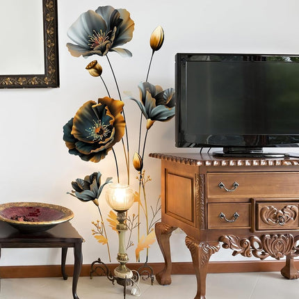 CNUSER 3D Wall Stickers Black Gold Floral Wall Art Decal Decor for Bedroom Living Room Offices Home Decoration