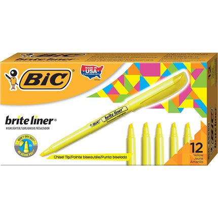 BIC Brite Liner Highlighter, Chisel Tip, Yellow, 1