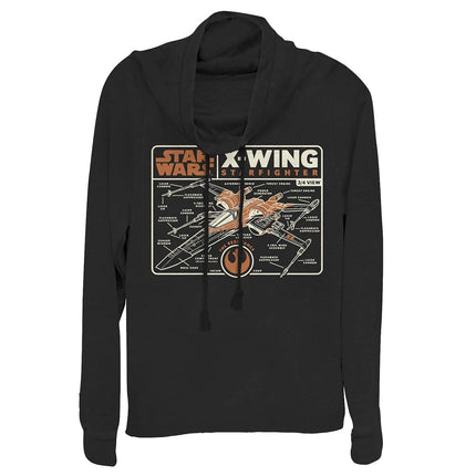 STAR WARS Sudadera de cuello alto de manga larga para mujer, negra, talla extra grande