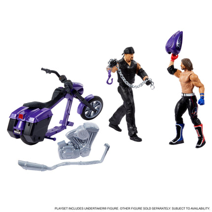 WWE Coffret Figurine Articulée et Véhicule, Undertaker avec Moto Slamcycle à Lancement et Pièces Cassables, HTR84