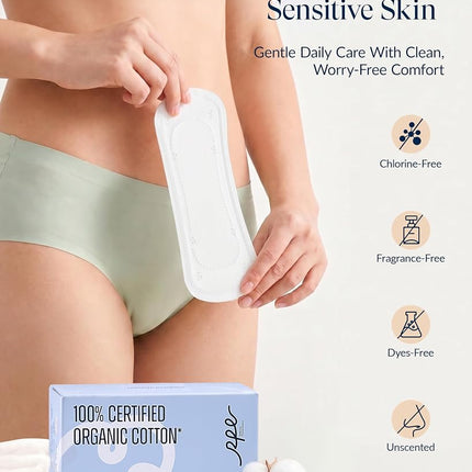 Rpe Life 100% Organic Long Panty Liners for Women - 96ct, Ultra Thin Cotton Cover, Light Absorbency, Unscented Barely There Pantiliners (Long Liner, Size 2, 96ct)