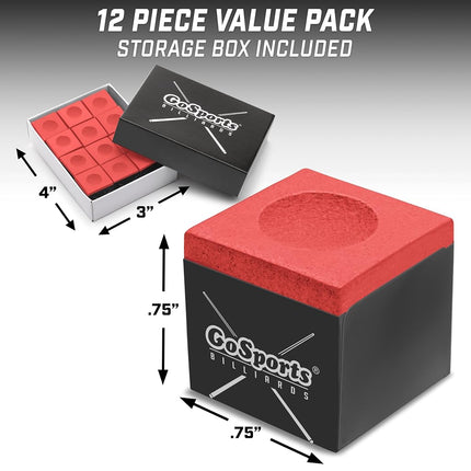 GoSports Premium Pool Cue Chalk Cube 12 Pack - Red Billiards Pool Stick Chalk