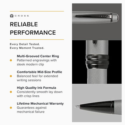CROSS Bailey Matte Grey Lacquer Ballpoint Pen with polished black PVD appointments