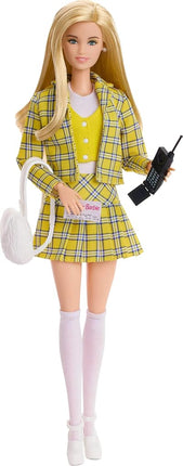 Barbie Signature Doll, Clueless Cher Collectible in Yellow Plaid Suit with Backpack, Cell Phone, & Learner’s Permit Accessories, JBJ34