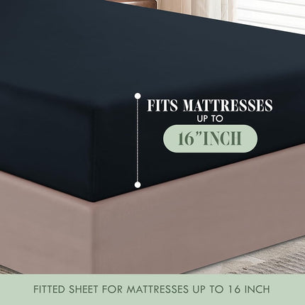 1500 Series Ultra Silky Soft Luxury 3 pc Sheet Set, Deep Pocket Up to 16" - Wrinkle Resistant - All Size and Colors, Twin Black