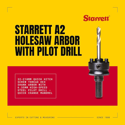 Starrett - A2 Arbor To Suit 32mm-210mm Holesaws