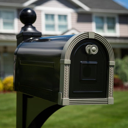 ARCHITECTURAL MAILBOXES BM16BSNEC Brunswick Post Mount Mailbox, Black and Satin Nickel, L