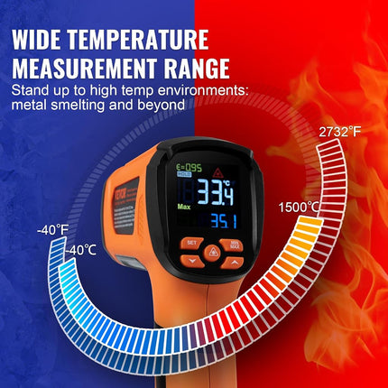 VEVOR Infrared Thermometer, -40~2732°F Dual Laser Temperature Gun Non-Contact, Handheld IR Heat Temperature Gun with Adjustable Emissivity for Metal Smelting/Cooking/Pizza Oven/Engine(Not for Human)