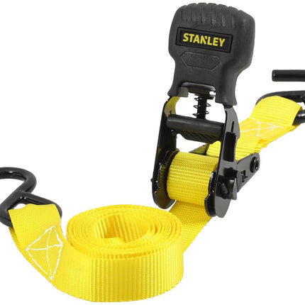 Stanley S1000 Black/Yellow 1" x 10' Ratchet Tie Down Straps - Light Cargo Hauling (1,500 lbs Break Strength), 8 Pack
