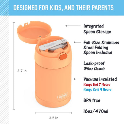 THERMOS FUNTAINER Food Jar with Spoon, 16oz, Neon Orange