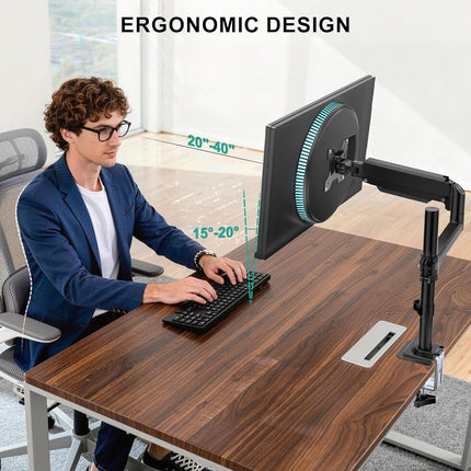 WALI Support de bureau unique pour écran LCD entièrement réglable avec ressort à gaz pour un écran jusqu'à 32", capacité de 8 kg (GSDM001), Noir