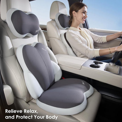 FLORICH 3 cojines para asiento de coche, almohada de soporte lumbar, almohadas para reposacabezas de coche, cojines de asiento de espuma viscoelástica ultra gruesa, cojín de respaldo para alivio de presión para silla de oficina (gris beige)